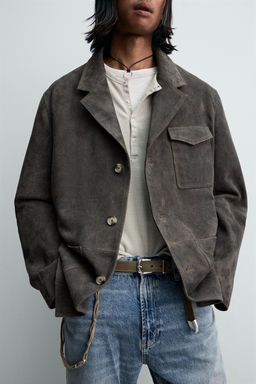 LIMITED EDITION SUEDE LEATHER BLAZER - Zara фото 6