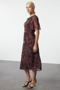 Fusya Animal Desenli A Kesim Melek Kol Astarl? Sifon Ucus Ucus Dokuma Midi Elbise TWOSS23EL01372 - Trendyolmilla фото 8