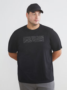 B?y?k Beden Bisiklet Yaka Bask?l? Erkek Ti??rt