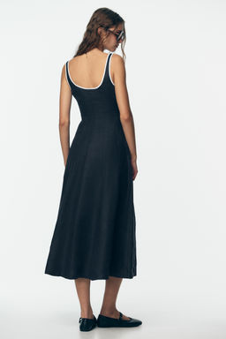 CONTRAST TRIM LINEN MIDI DRESS - Zara фото 5