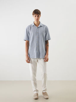 Regular Fit K?sa Kollu ?izgili Erkek G?mlek