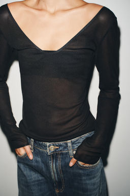 SEMI-SHEER LONG SLEEVE TOP - Zara фото 2