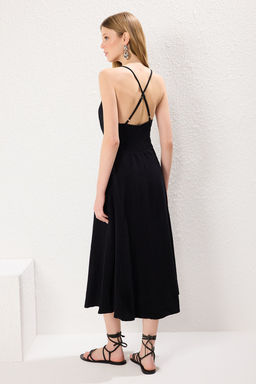 TRENDYOLMILLA Turuncu Belden Ac?lan Baglama Detayl? Midi Dokuma Elbise TWOSS23EL01913  фото 4