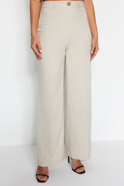 Bej Wide Leg/Genis Paca Yuksek Bel Dokuma Kumas Pantolon TWOSS23PL00314