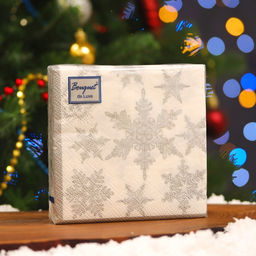 Цена за 3 шт. Салфетки новогодние бумажные Bouquet de Luxe Снегопад Серебро, 3 слоя, 24?24 см, 25 шт.