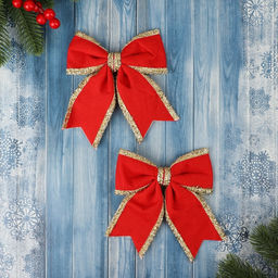 Цена за 2 шт. Ёлочные игрушки 2 шт. «Зимнее волшебство. Бант классический» пластик, 14×14 см, красный