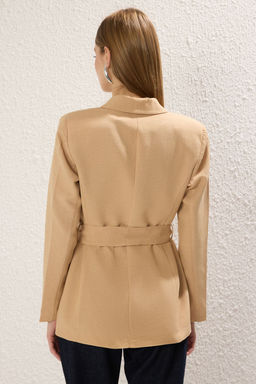 TRENDYOLMILLA Bej Keten Gorunumlu Ceket Yaka Belden Kusakl? Blazer Ceket TWOSS25BC00037  фото 8