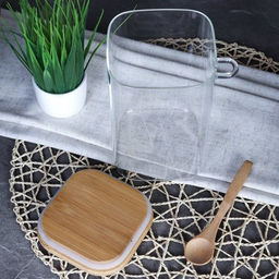 Банка квадратная бамбуковая крышка с ложкой d-100/150 950 мл / LCKW2918 /уп 48/ - Галеонтрейд фото 3