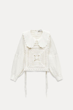 CONTRAST CROCHET BLOUSE - Zara фото 7