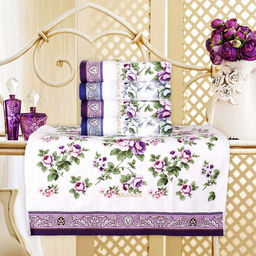 "Япония-2013" Полотенце махровое 100х150см, плотность 300гр/м2, 100% хлопок, Чайная роза, фиолетовый, Bolangde (Китай)