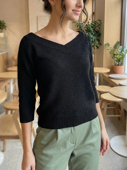 Пуловер вязаный короткий с v-вырезом в составе шерсть - Fly фото 21