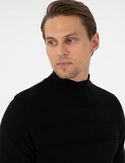 Siyah Slim Fit Yar_m Bal_k__ Yaka Triko Kazak - Pierre cardin фото 2