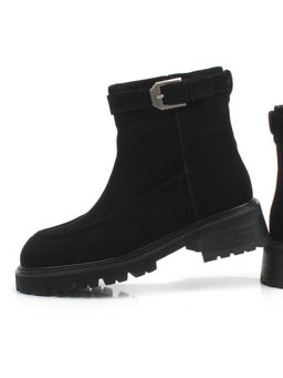 01-A51-4B BLACK Ботинки демисезонные женские (натуральная замша, байка)