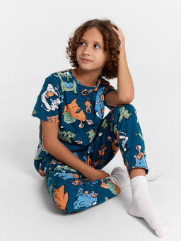 Комплект для мальчиков (футболка, брюки) синий с монстриками