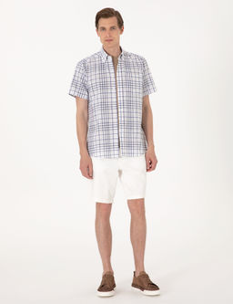 Lacivert Regular Fit K_sa Kollu Ekose G_mlek