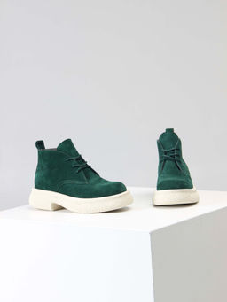 Ботинки 308.агатаw. зеленый замша/Байка