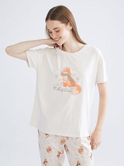 Bisiklet Yaka Bask?l? Kad?n Pijama Tak?m?