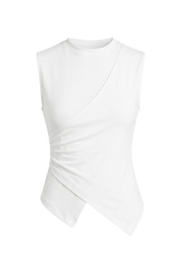 Ekru Fitted/Vucuda Oturan Kolsuz Asimetrik Pamuklu Esnek Orme Bluz TWOSS26BZ00081