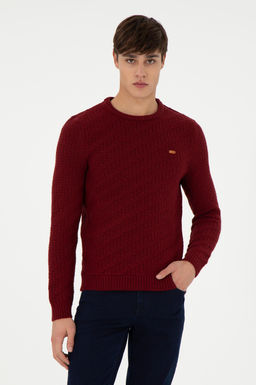Erkek Slim Fit Bisiklet Yaka Bordo Kazak