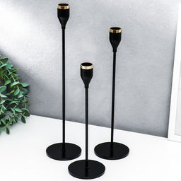 Набор подсвечников на 1 свечу «Классика», 3 шт., чёрный, 24×8×8 см, 29×8×8 см, 34×8×8 см