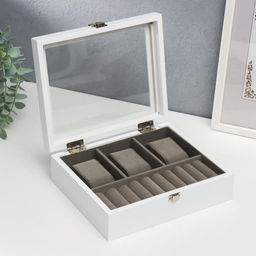 Шкатулка дерево под часы 3 деления и бижутерию Белоснежная 7,4х18х22 см - Simaland фото 2