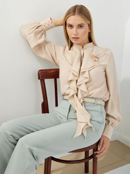 Блузкас отлетными рюшами OD-914-1 бежевый - Tantino фото 16