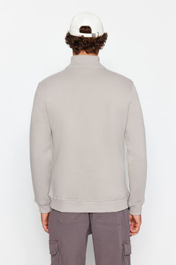 Gri Regular/Normal Kesim Dik Yaka Fermuarl? Pamuklu Basic Ici Polar Sweatshirt TMNAW24SW00041