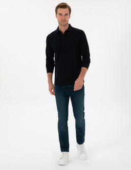 Lacivert Regular Fit Pamuk Kar___ml_ Polo Yaka Sweatshirt