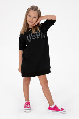 K_z _ocuk Siyah Payet Detayl_ Bisiklet Yaka Sweat _rme Elbise Sepette S_rpriz _ndirim - U.s. polo assn фото 3