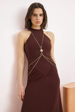 Kahverengi Aksesuar Detayl? Orme S?k/Gece Elbise TPRSS26EL00079