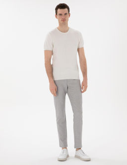 Ekru Slim Fit Bisiklet Yaka Triko Ti__rt