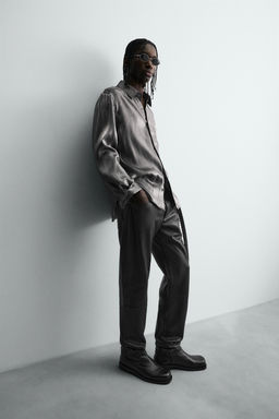 LEATHER SLIM FIT TROUSERS - Zara фото 6