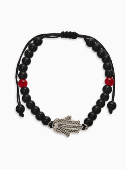 Цена за 4 шт. Браслет-оберег «Рука счастья Хамса» гранд, красно-чёрный с серебром, d=6 см