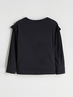 Bisiklet Yaka Bask?l? K?z ?ocuk Ti??rt