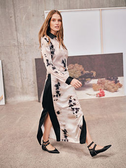 Beli Fermuarl? Desenli Saten Etek