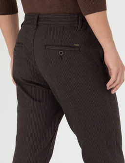 Kahverengi Slim Fit _izgili Kanvas Pantolon