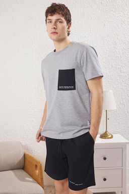TRENDYOL MAN Siyah Tas Regular Fit Bask?l? Orme Sortlu Pijama Tak?m? TMNSS25PT00009 - Trendyolmilla фото 9