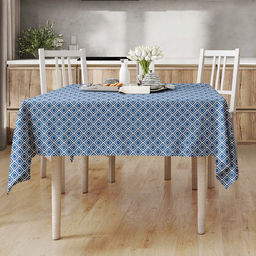 Скатерть 180х145см "Синий орнамент", длина стола до 140см, на 6 персон, рогожка 176/м2, хлопок 100%, упаковка классическая 28х41см, "Домашняя мода" (Россия)