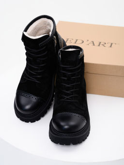 Ботинки 319.taskanabl.Черная замша+черный/байка