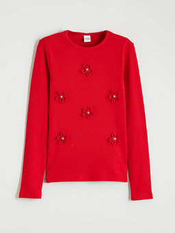 Bisiklet Yaka ?i?ekli K?z ?ocuk Ti??rt