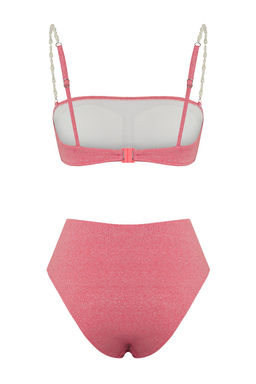 TRENDYOLMILLA Mavi Straplez Inci Aksesuarl? Simli Yuksek Bel Regular Bikini Tak?m? TBESS25BT00060  фото 6