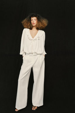SATIN BLOUSE WITH RUFFLES AND SHOULDER PADS - Zara фото 14