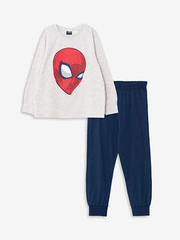 Bisiklet Yaka Spiderman Bask?l? Uzun Kollu Erkek ?ocuk Pijama Tak?m?