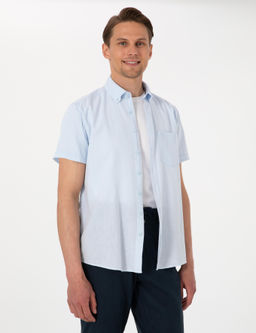 Рубашка Pierre Cardin Regular Fit светло-голубая из льняной смеси