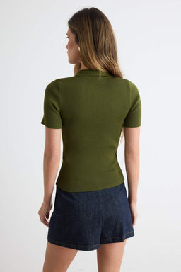 Haki More Sustainable Basic Polo Yaka Triko _nce Bluz TWOSS26BZ00505