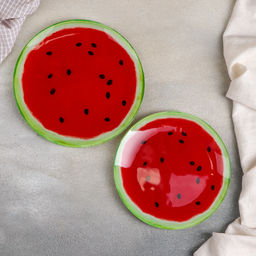 Тарелки Доляна Сладкий арбуз, 19 предметов: 6 десертных тарелок, 6 обеденных тарелок, 6 мисок, салатник, стекло, красный