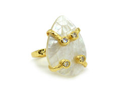 Кольцо с перламутром капля 23*30мм цв.белый