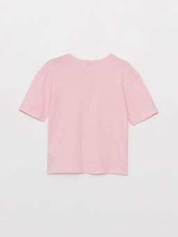 Bisiklet Yaka Bask?l? K?sa Kollu K?z ?ocuk Ti??rt - Waikiki фото 3