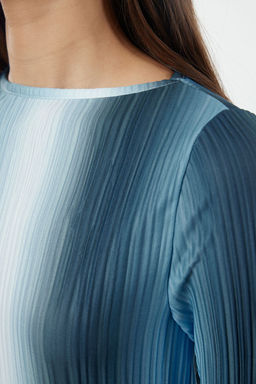 Mavi Regular/Normal Kal?p Bask?l? Pilise Esnek Orme Bluz TWOAW25BZ00120