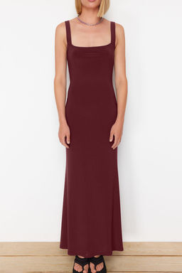 TRENDYOLMILLA Siyah Kal?n Ask?l? Fitted/Vucuda Oturan Esnek Orme Maxi Kalem Elbise TWOSS24EL00137  фото 3